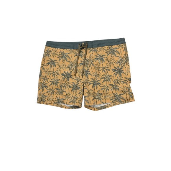 Faherty Palm Tree Yellow Grey Board Shorts Mens Size 40 Lace up Swim Surf - Picture 12 of 12